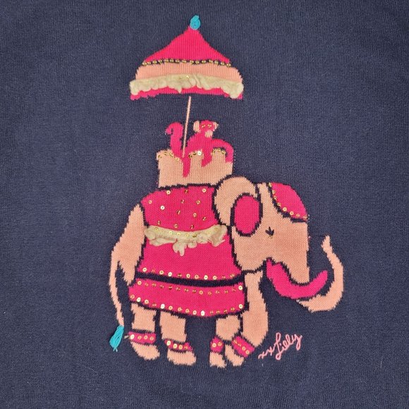 lilly pulitzer Caralynn Elephant Sweater knit buttons tassel crew neck size S - Picture 8 of 12